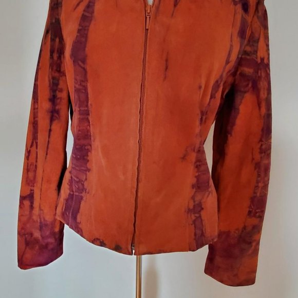 Suede leather Jacket rodeo cowgirl western equestrian orange purple small 4 6 8 - Picture 6 of 6